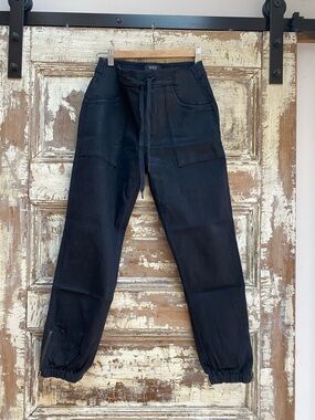 Hudson Los Angeles Jeans Black Joggers, Wax Coated, Size S/P